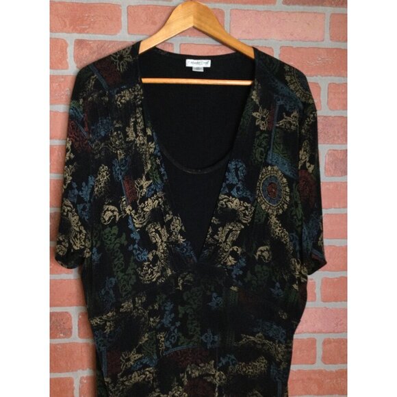 Coldwater Creek Womens 3X Dark Floral Babydoll Fairy Top Blouse Whimsigoth - Picture 2 of 8